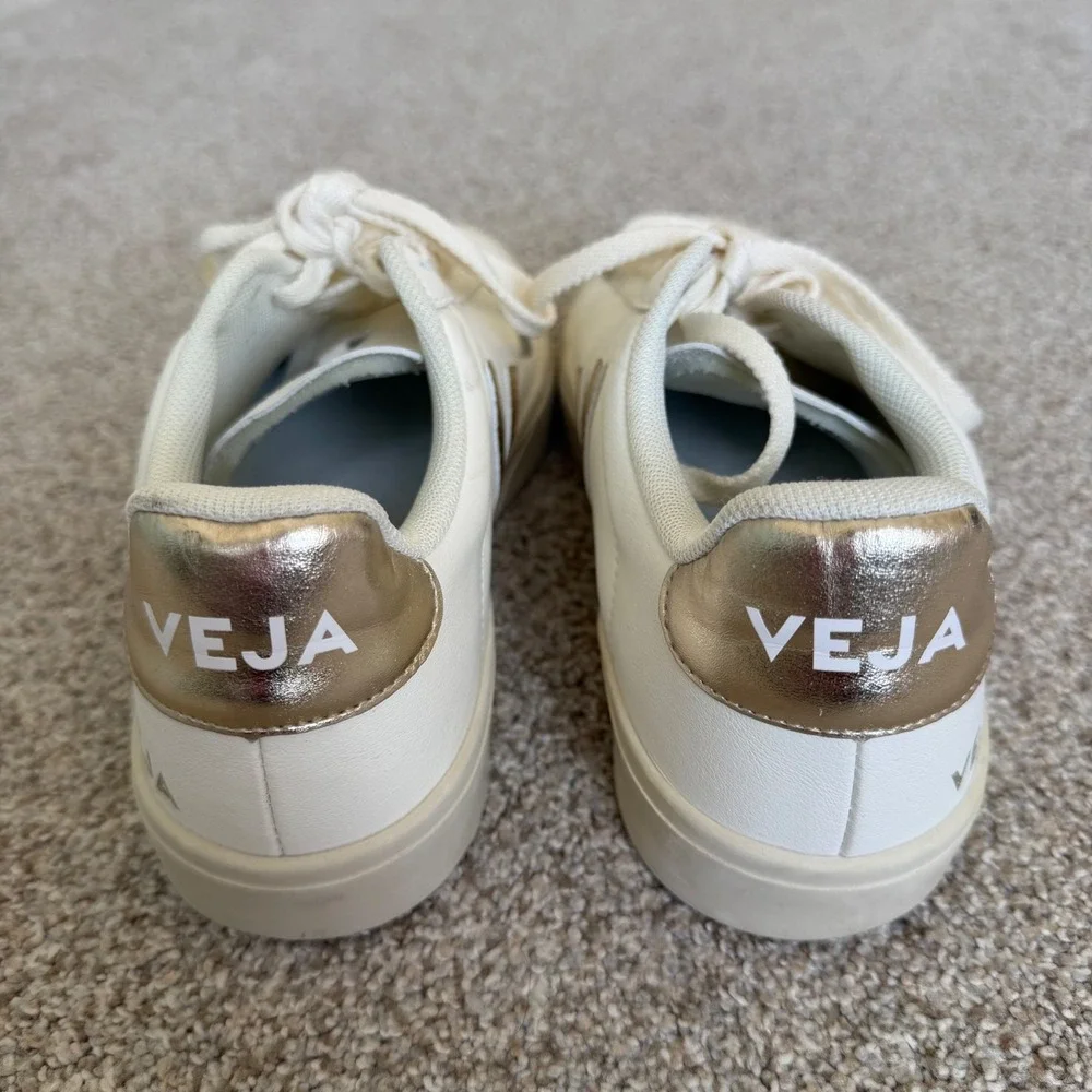Veja Campo Leather Low Top Lace Up Sneakers EU39 Extra White/Platine Worn Once! - Picture 6 of 12